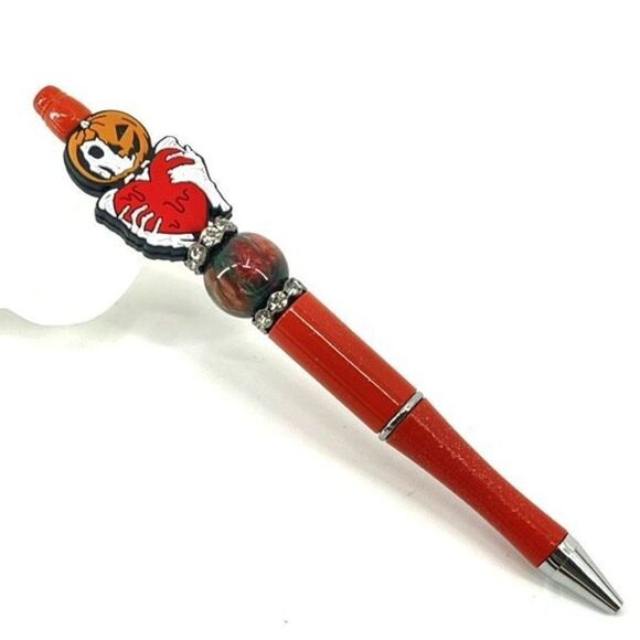 Halloween pumpkin skeleton heart Jack-o-lantern handmade pen NEW beads rhineston - Picture 1 of 6